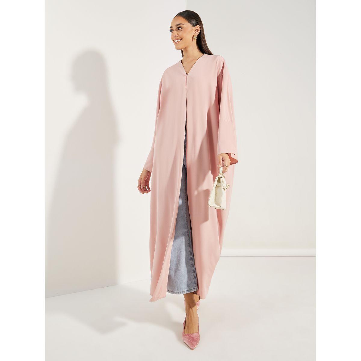 Styli Textured Abaya with Button Closure-women-arabicclothing-abayas-image-1