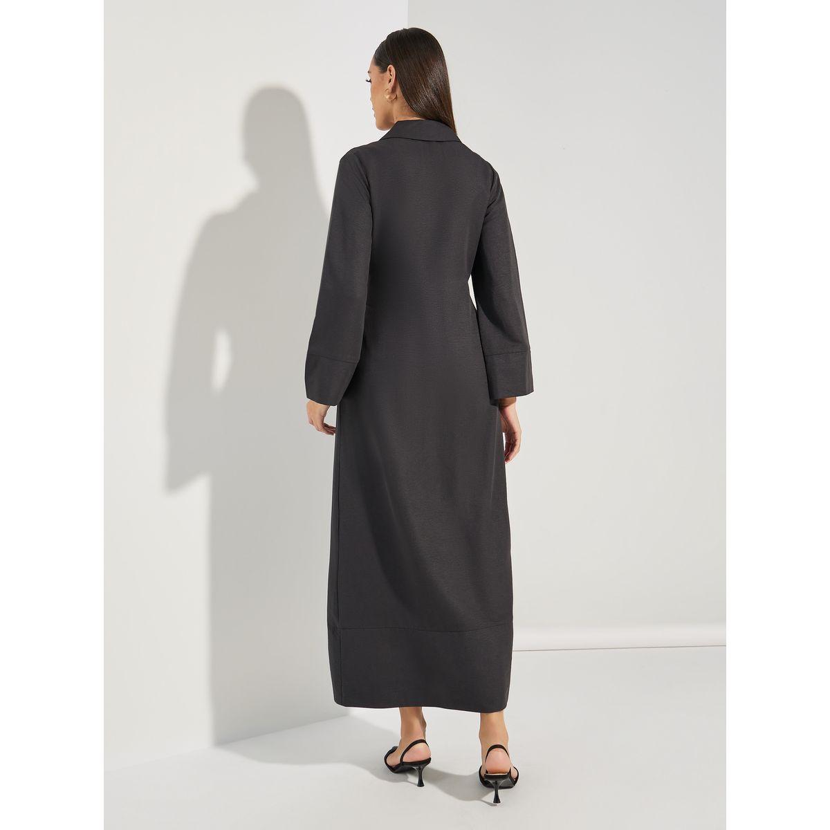 عباية بنمط لف وياقة بشق مع اربطة خصر-women-arabicclothing-abayas-image-4