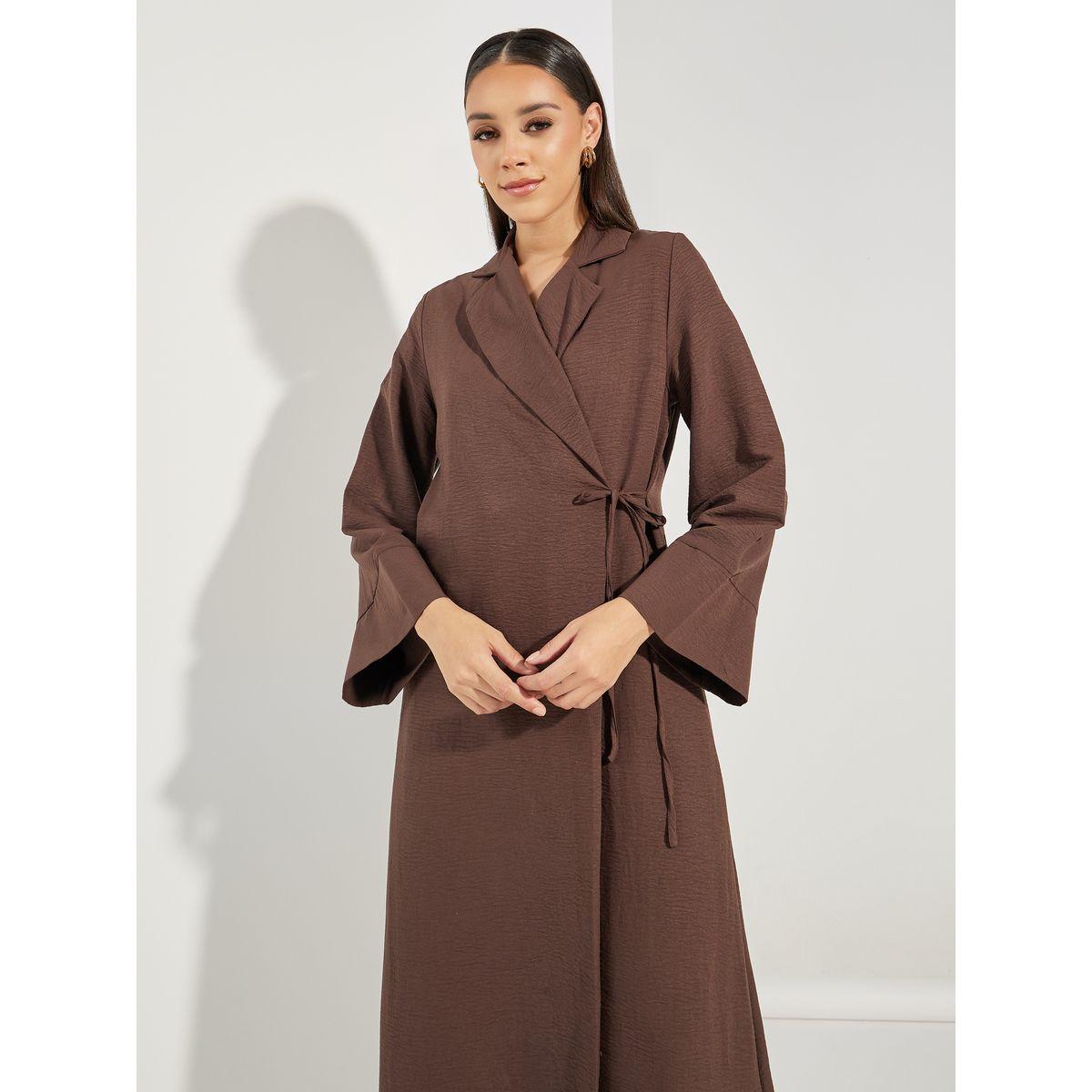 Styli Notch Lapel Wrap Abaya with Tie Waist-women-arabicclothing-abayas-image-2