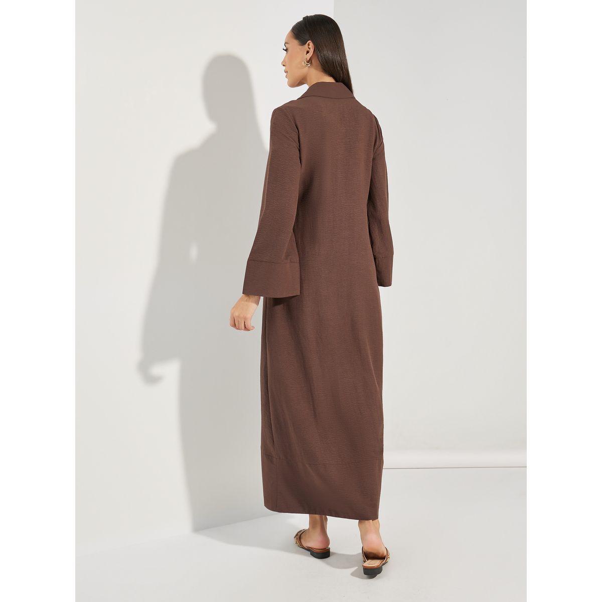 Styli Notch Lapel Wrap Abaya with Tie Waist-women-arabicclothing-abayas-image-4