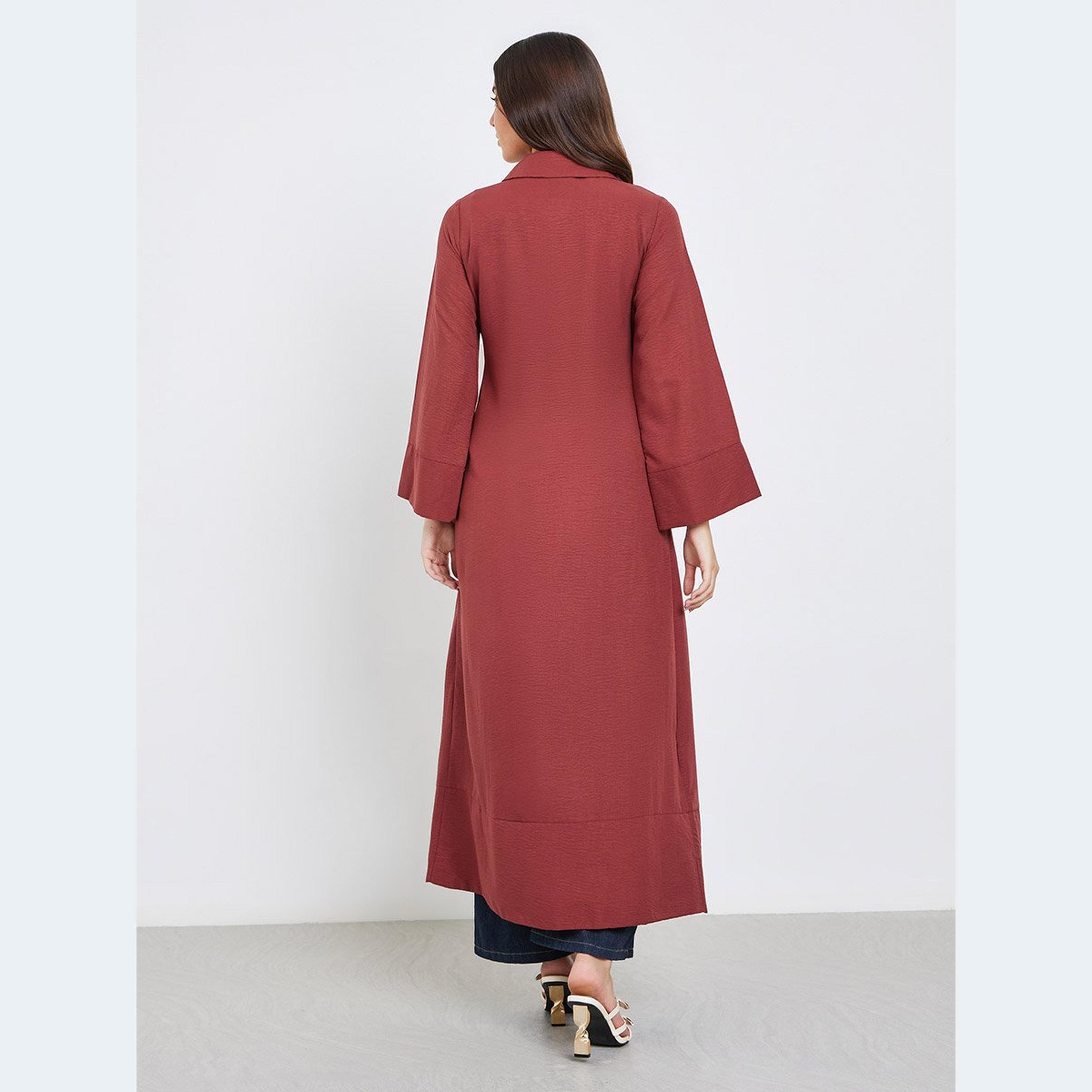 Amirah X Styli Burgundy Notch Label Wrap Abaya-women-arabicclothing-abayas-image-4