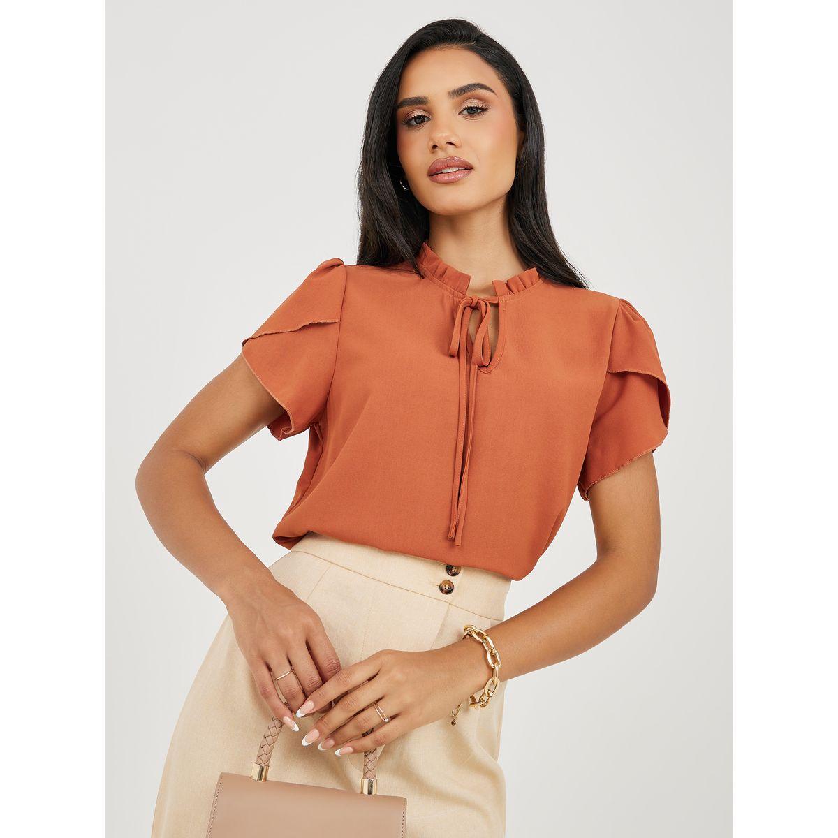 بلوزة بأكمام تيوليب وياقة بأربطة-women-clothing-shirtsandblouses-blouses-image-1