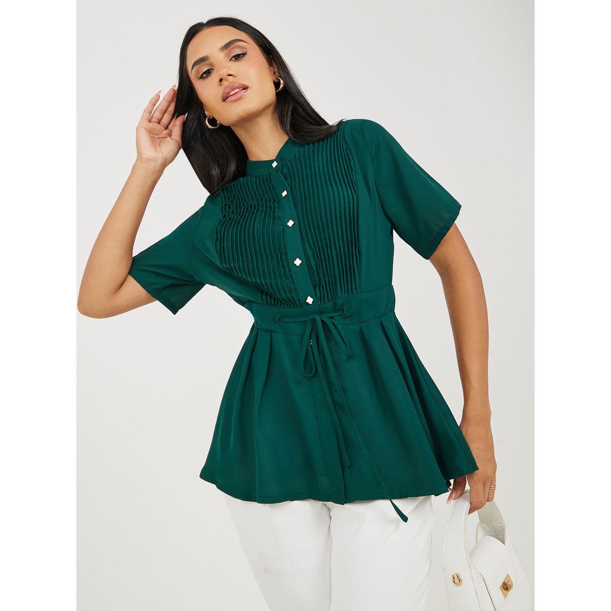 Styli Pintuck Yoke Blouse with Tie Detail-women-clothing-shirtsandblouses-blouses-image-1
