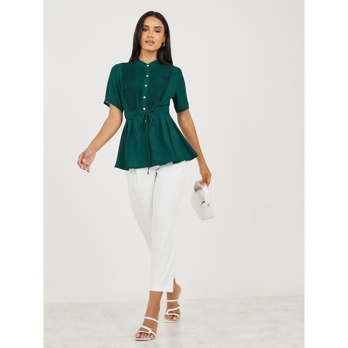 Styli Pintuck Yoke Blouse with Tie Detail-women-clothing-shirtsandblouses-blouses-image-2