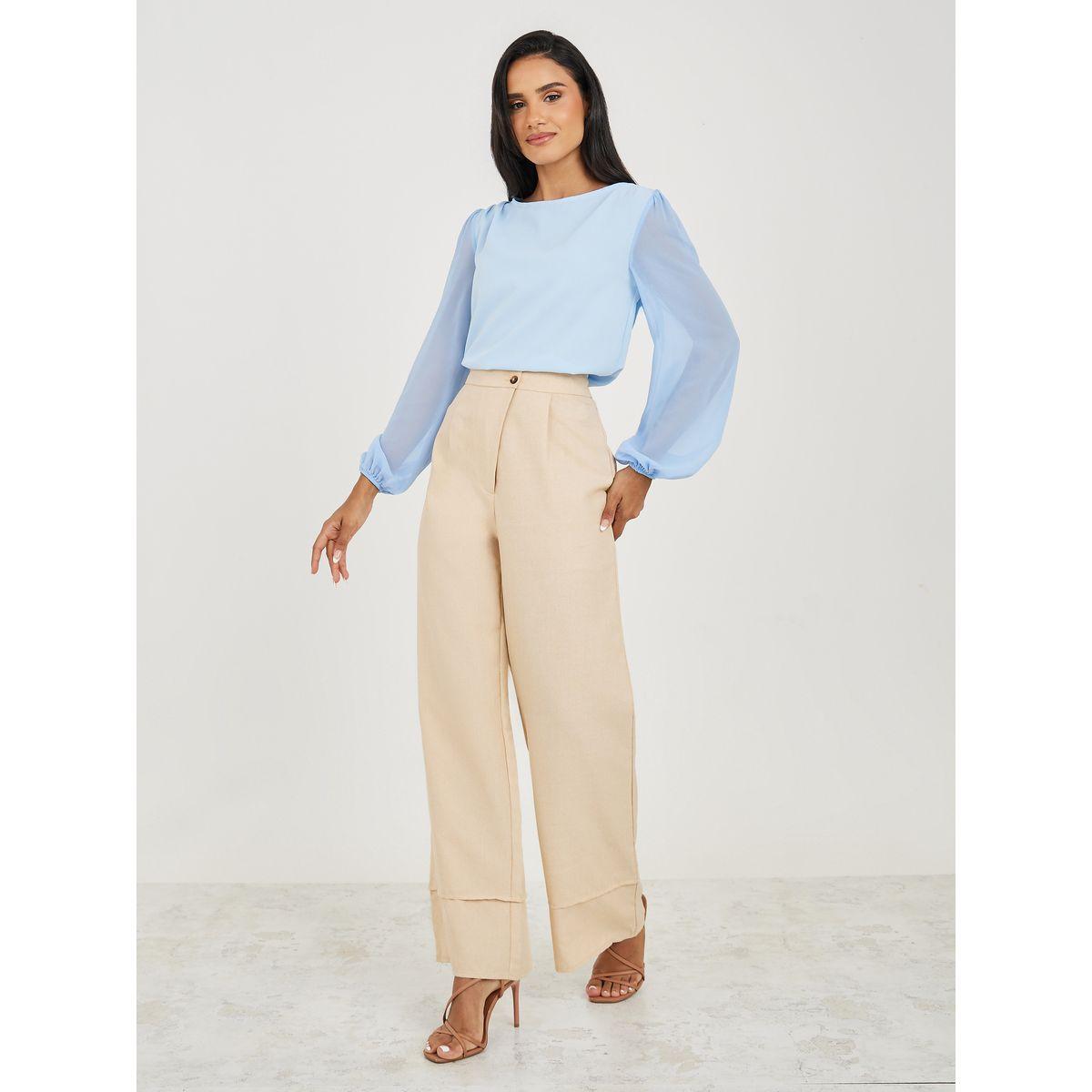 Styli Solid Chiffon Blouse with Balloon Sleeve-women-clothing-shirtsandblouses-blouses-image-2