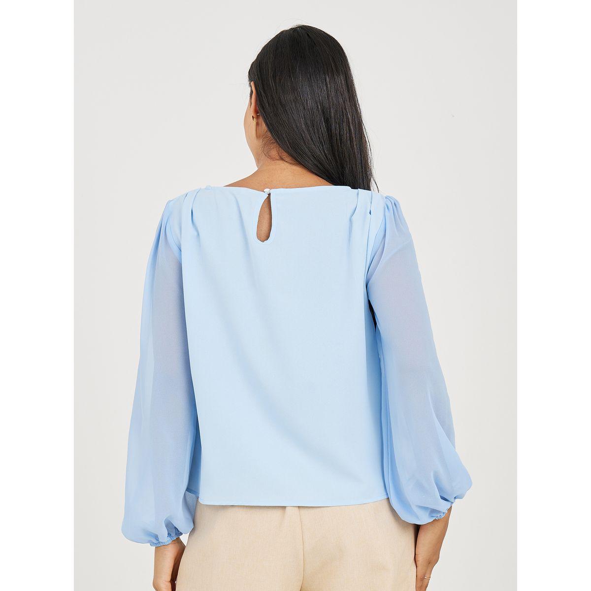Styli Solid Chiffon Blouse with Balloon Sleeve-women-clothing-shirtsandblouses-blouses-image-5