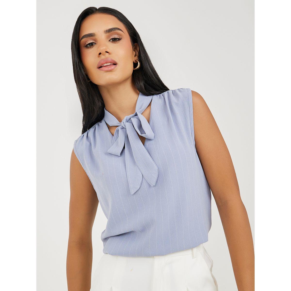 بلوزة مخططة بلا اكمام مع اربطة-women-clothing-shirtsandblouses-blouses-image-1