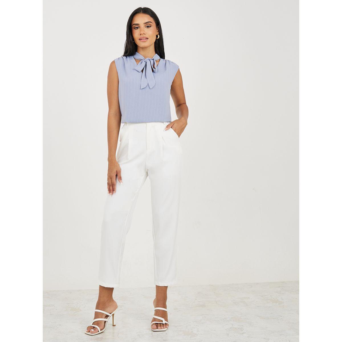 بلوزة مخططة بلا اكمام مع اربطة-women-clothing-shirtsandblouses-blouses-image-2