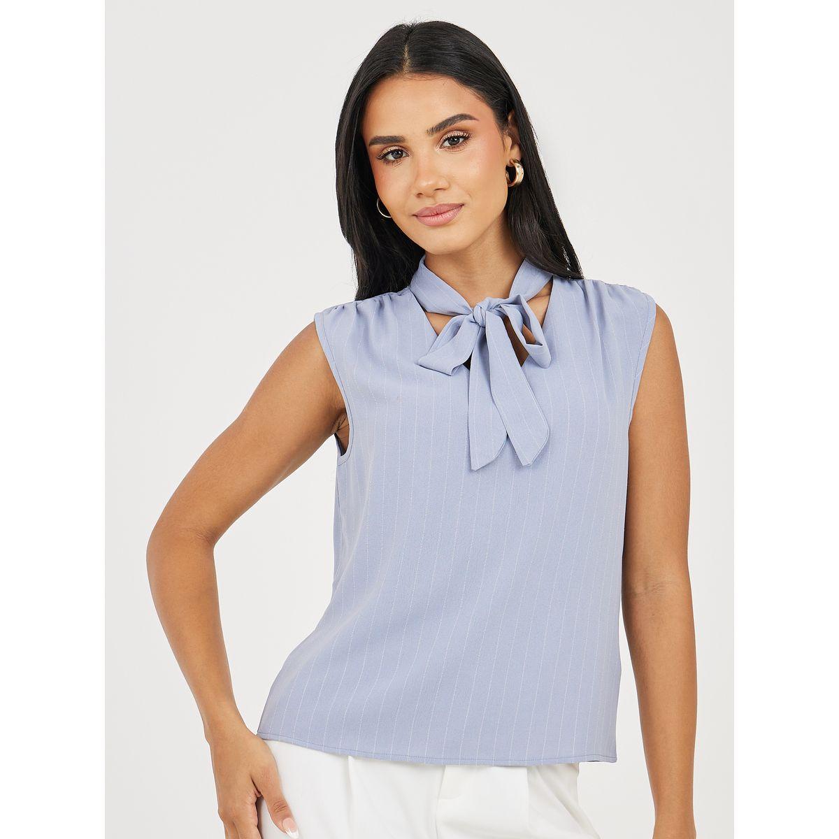 بلوزة مخططة بلا اكمام مع اربطة-women-clothing-shirtsandblouses-blouses-image-3