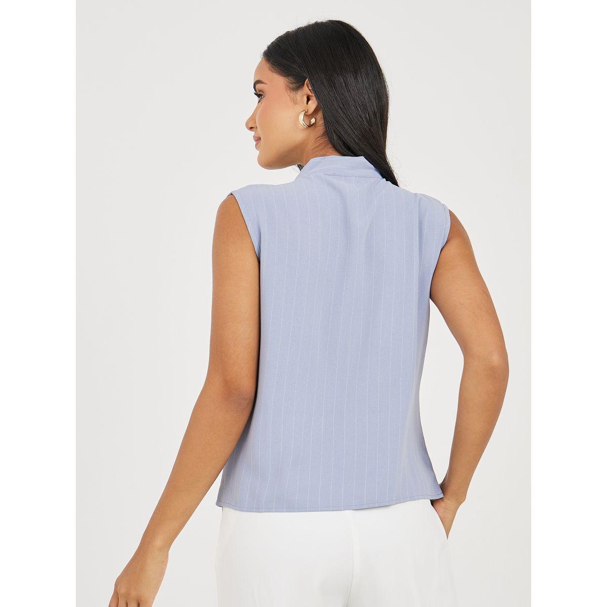 Styli Pinstriped Tie-Up Neck Detail Blouse-women-clothing-shirtsandblouses-blouses-image-5