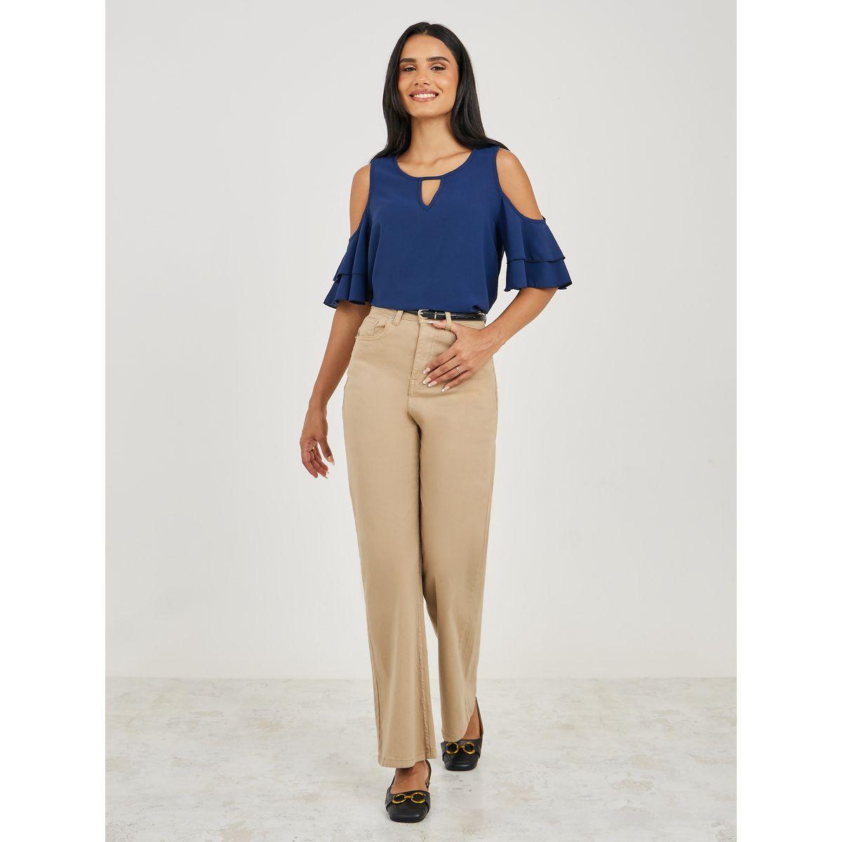 بلوزة باكتاف مكشوفة وكشكش مع ياقة بشق-women-clothing-shirtsandblouses-blouses-image-3