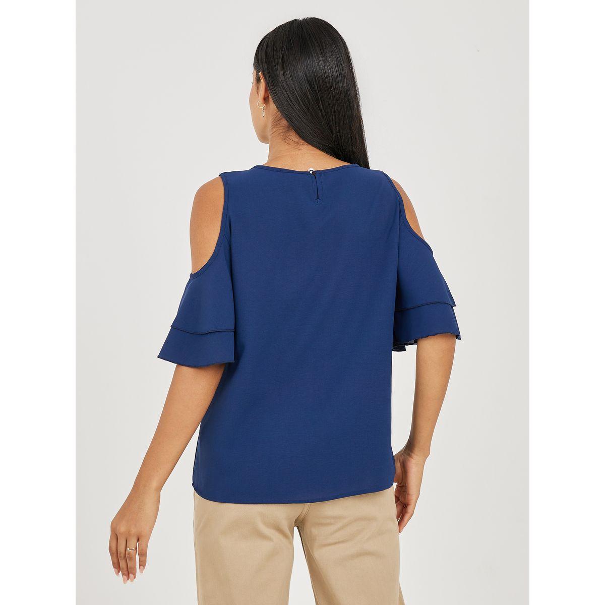 بلوزة باكتاف مكشوفة وكشكش مع ياقة بشق-women-clothing-shirtsandblouses-blouses-image-5