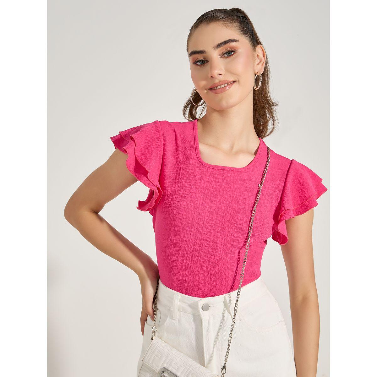Styli Textured Frill Sleeve Fitted Bodysuit-women-clothing-tshirts-image-3