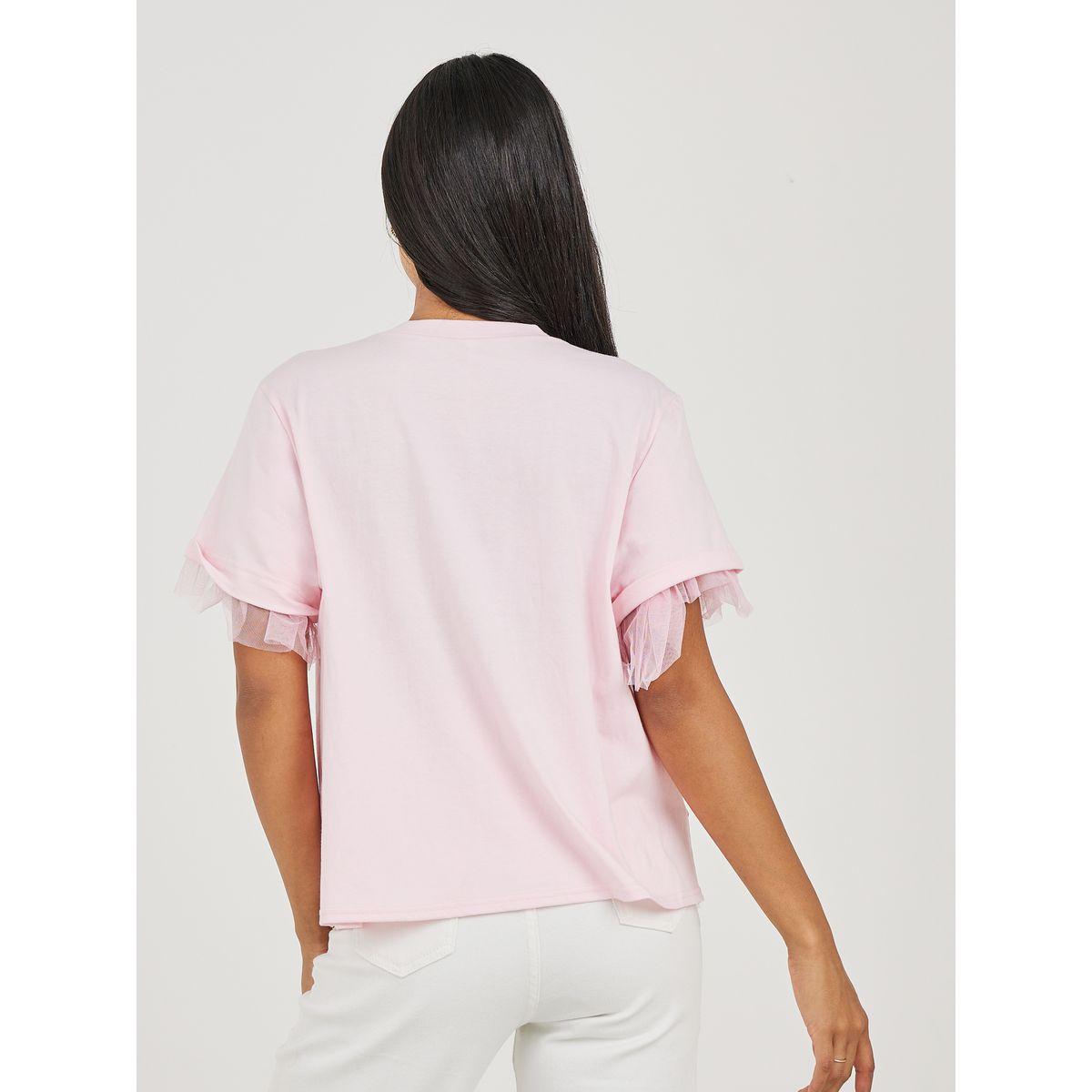 Styli Solid Mesh Detail Short Sleeves T-Shirt-women-clothing-tshirts-image-5
