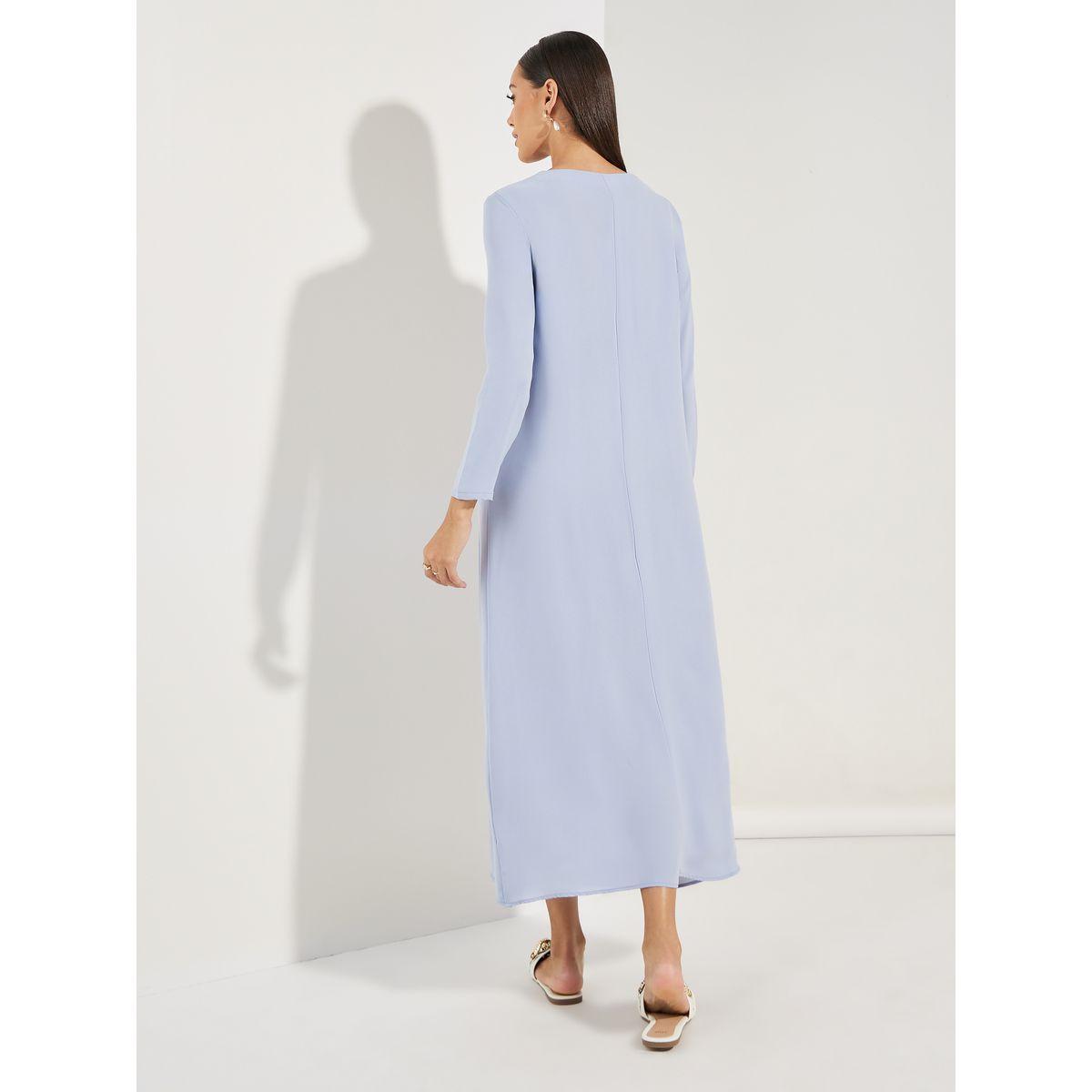 Styli Pleated Front Notch Neck Jalabiya-women-arabicclothing-jalabiyas-image-4