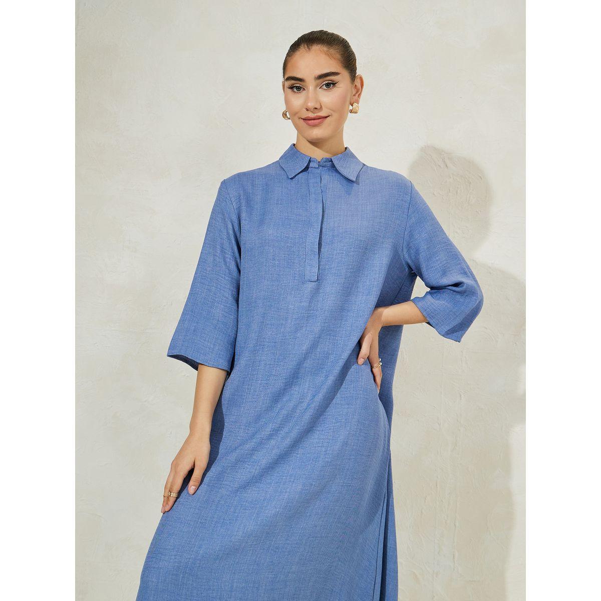جلابية طويلة بمظهر دنيم مع ازرار مخفية-women-arabicclothing-jalabiyas-image-2