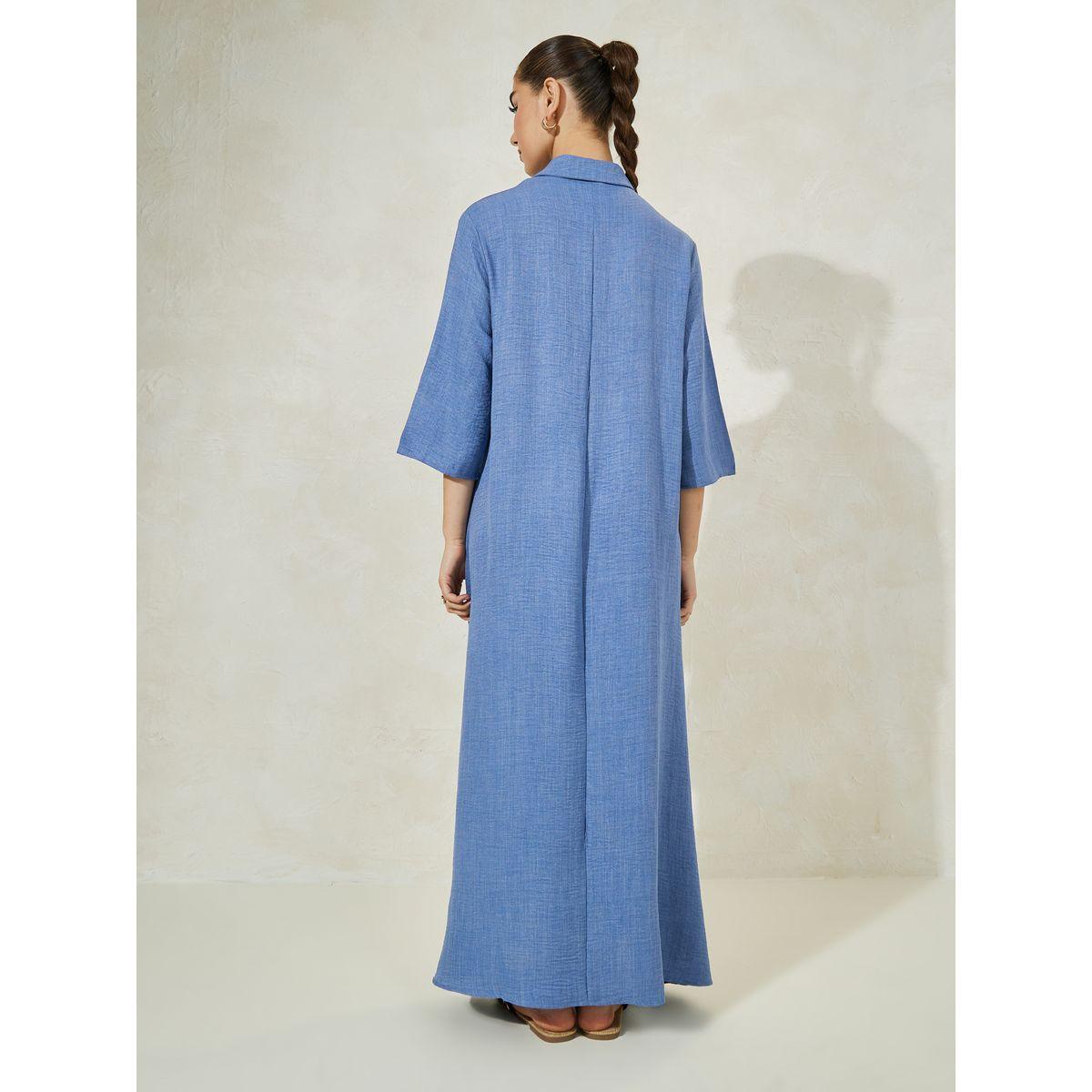 Styli Denim Look Collared Jalabiya-women-arabicclothing-jalabiyas-image-4