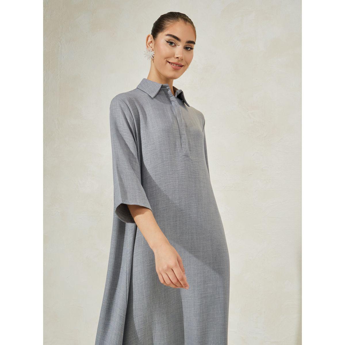 جلابية بمظهر دنيم مع ياقة وازرار مخفية-women-arabicclothing-jalabiyas-image-2