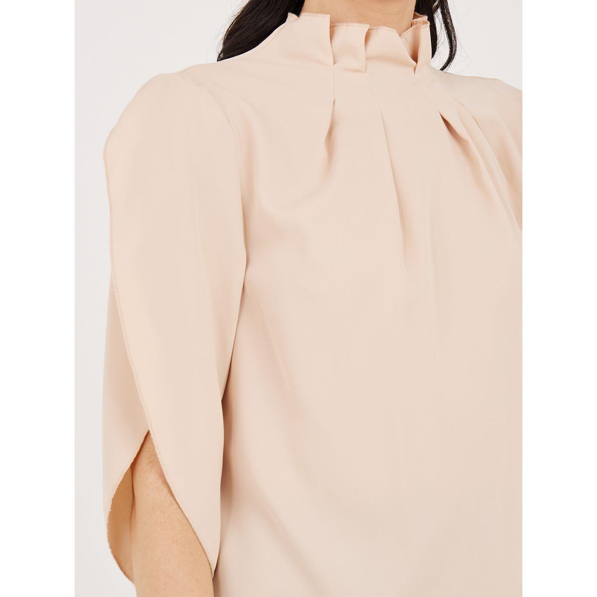 بلوزة بياقة عالية وكسرات مع اكمام تيوليب-women-clothing-shirtsandblouses-blouses-image-4