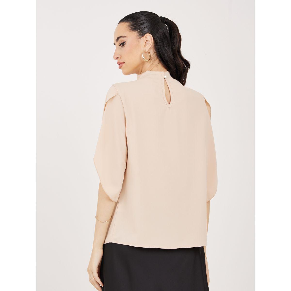 بلوزة بياقة عالية وكسرات مع اكمام تيوليب-women-clothing-shirtsandblouses-blouses-image-5
