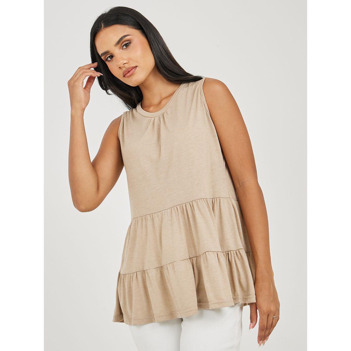 Styli Solid Tiered Sleeveless Top-women-clothing-shirtsandblouses-blouses-image-1