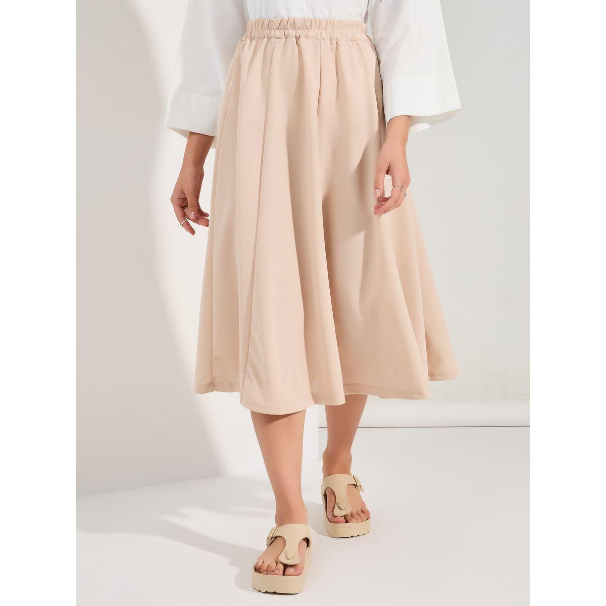 Styli Solid Color A-Line Midi Skirt-women-clothing-bottoms-skirts-image-1
