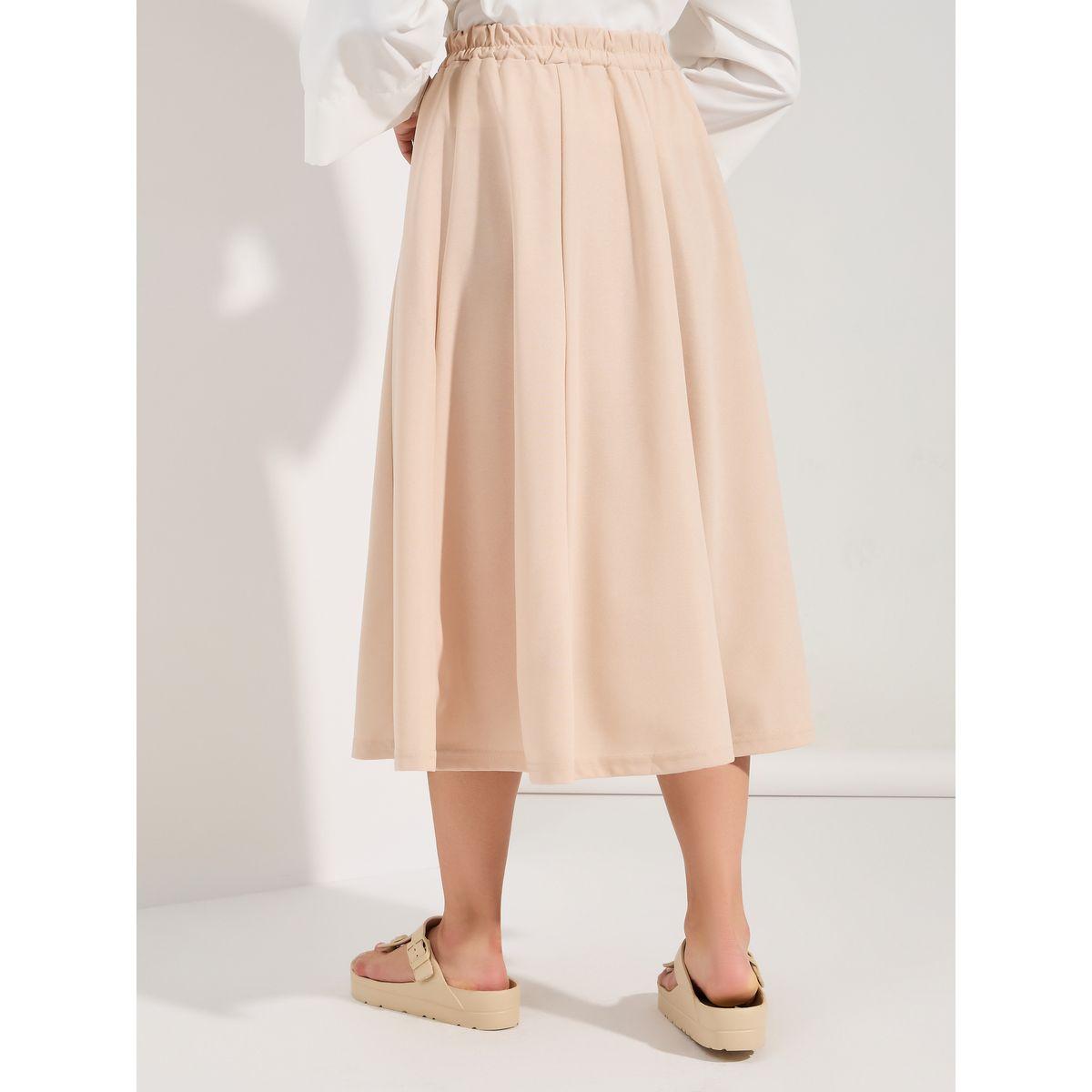 Styli Solid Color A-Line Midi Skirt-women-clothing-bottoms-skirts-image-4