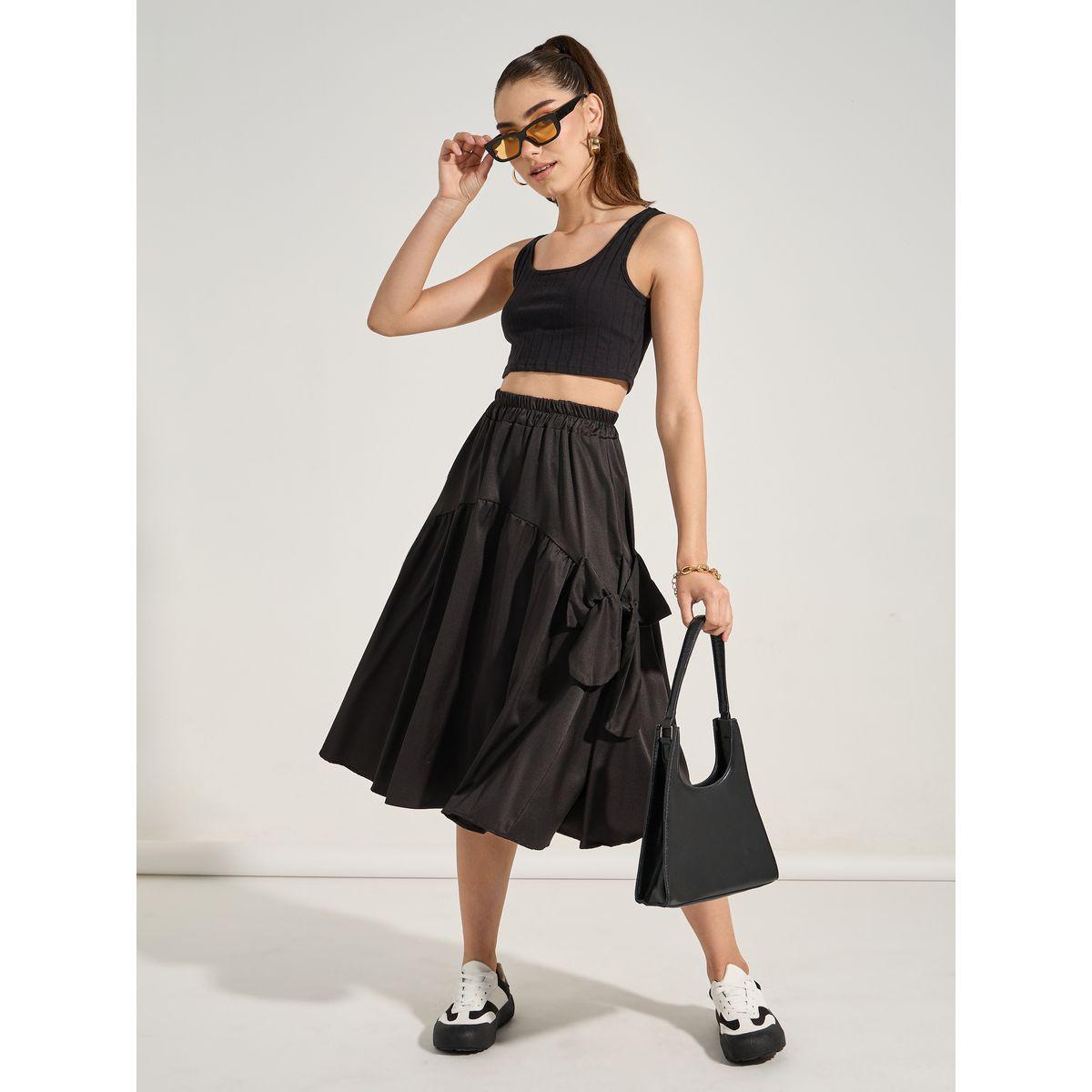 Styli Solid Bow Knot Ruffle Hem Midi Skirt-women-clothing-bottoms-skirts-image-2