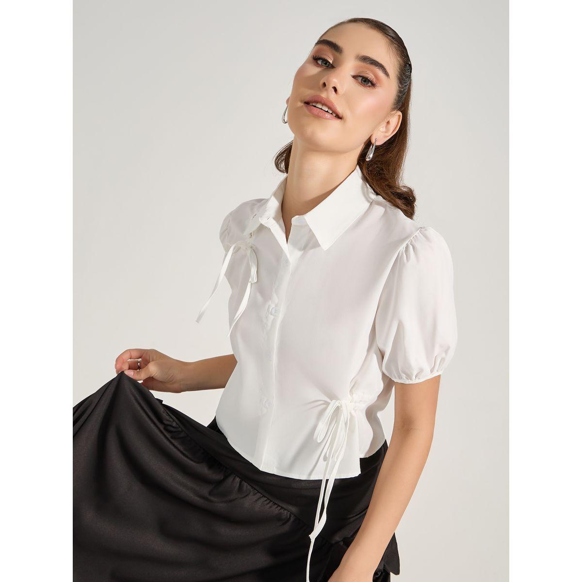 Styli Front Tie Up Detail Puff Sleeves Shirt-women-clothing-shirtsandblouses-shirts-image-1