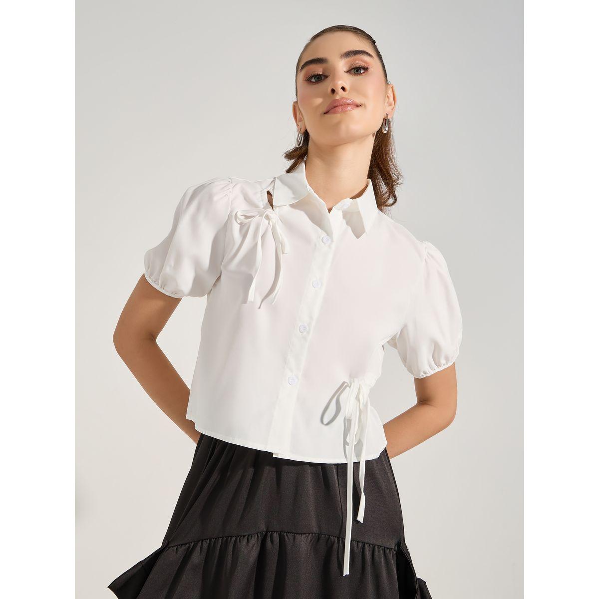 Styli Front Tie Up Detail Puff Sleeves Shirt-women-clothing-shirtsandblouses-shirts-image-6