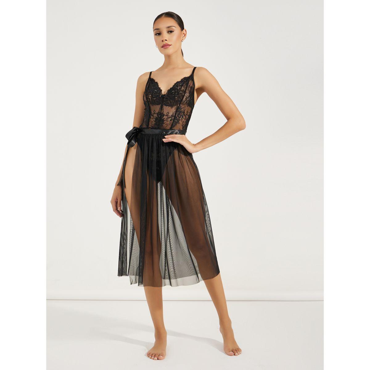 Styli Lace Bodysuit with Midi Mesh Skirt Set-women-clothing-lingerie-corsets-image-1