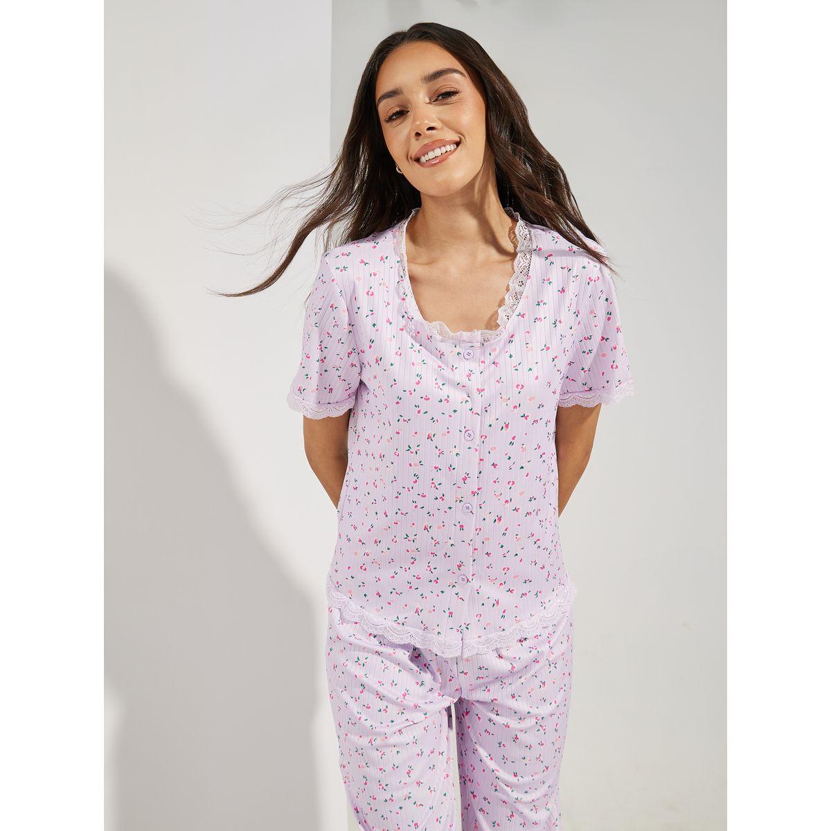 Styli Unwind Ribbed AOP Lace Trim Shirt & Pyjama Set-women-clothing-nightwear-pyjamas-longsets-image-3