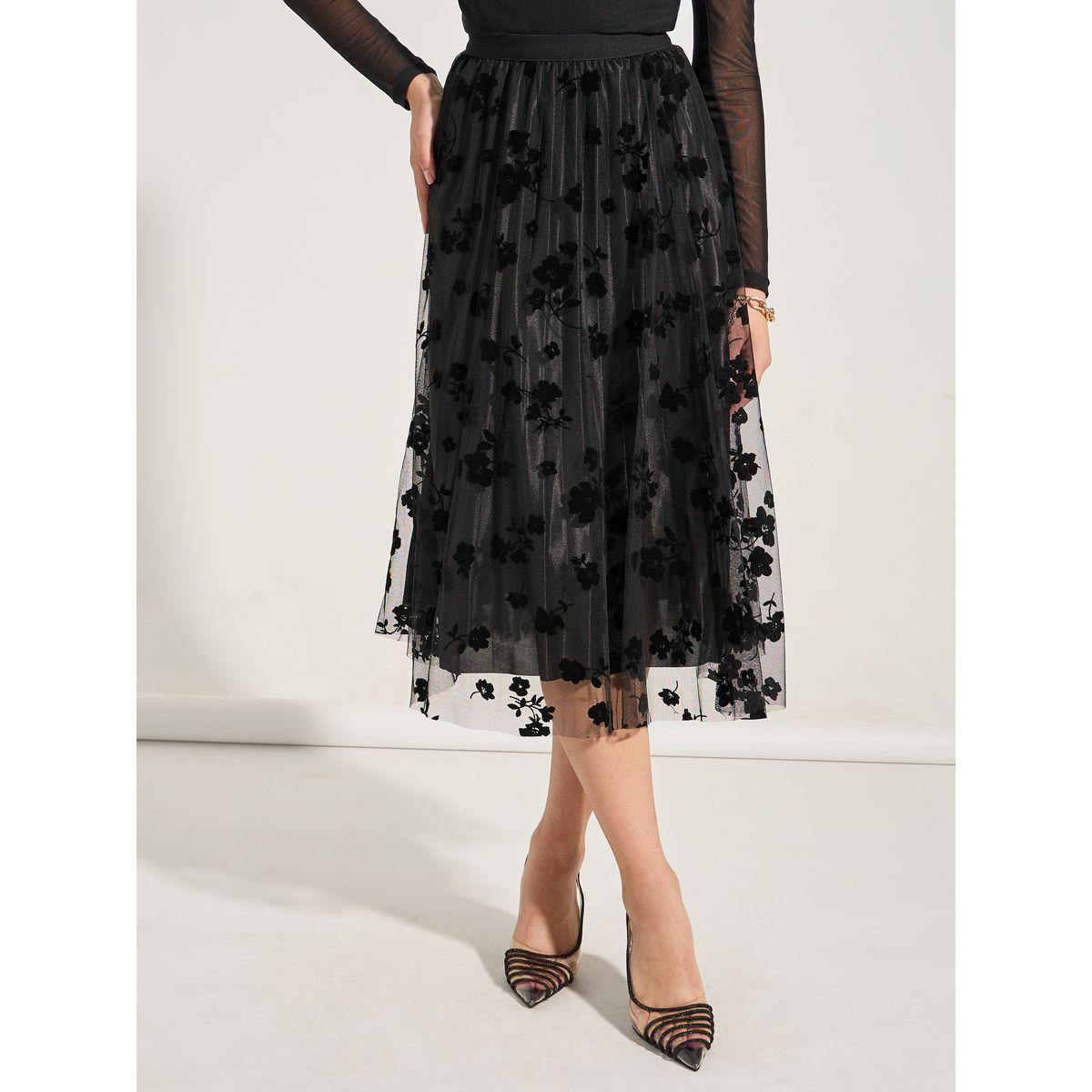 Styli Floral Flocked Mesh Insert A-Line Midi Skirt-women-clothing-bottoms-skirts-image-1
