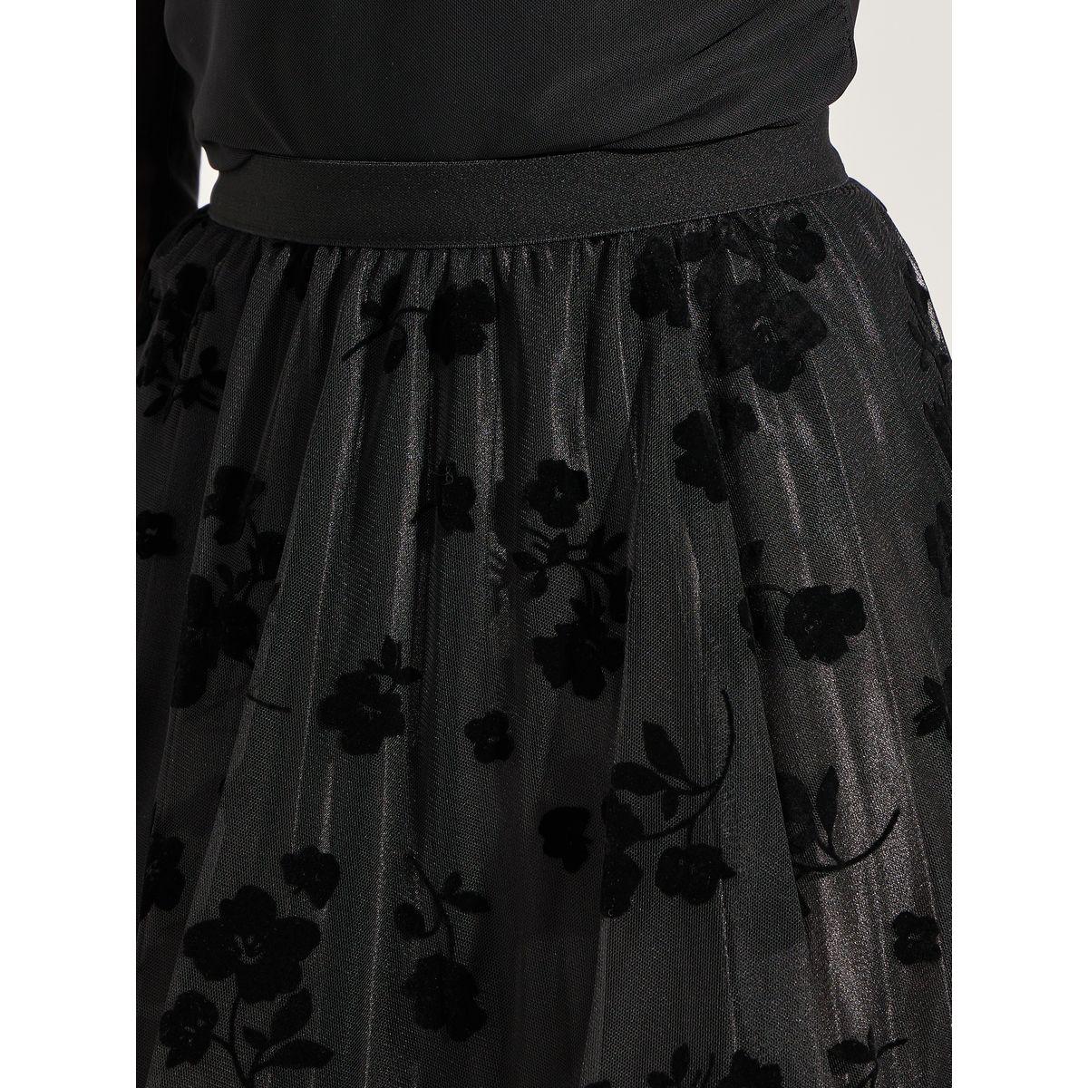 Styli Floral Flocked Mesh Insert A-Line Midi Skirt-women-clothing-bottoms-skirts-image-3