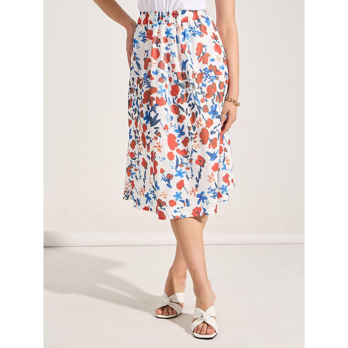 Styli Floral Print A-Line Midi Skirt-women-clothing-bottoms-skirts-image-1