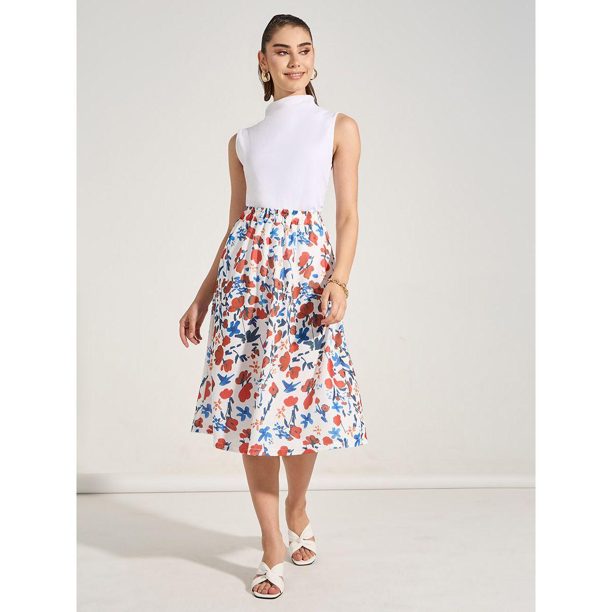 تنورة ميدي مطبعة بزهور مع حافة واسعة-women-clothing-bottoms-skirts-image-2