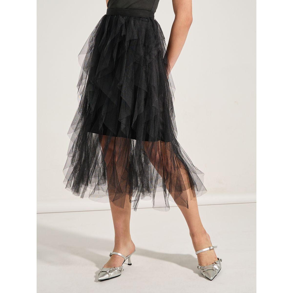 تنورة ميدي بتفاصيل شبكية وشراشيب-women-clothing-bottoms-skirts-image-1