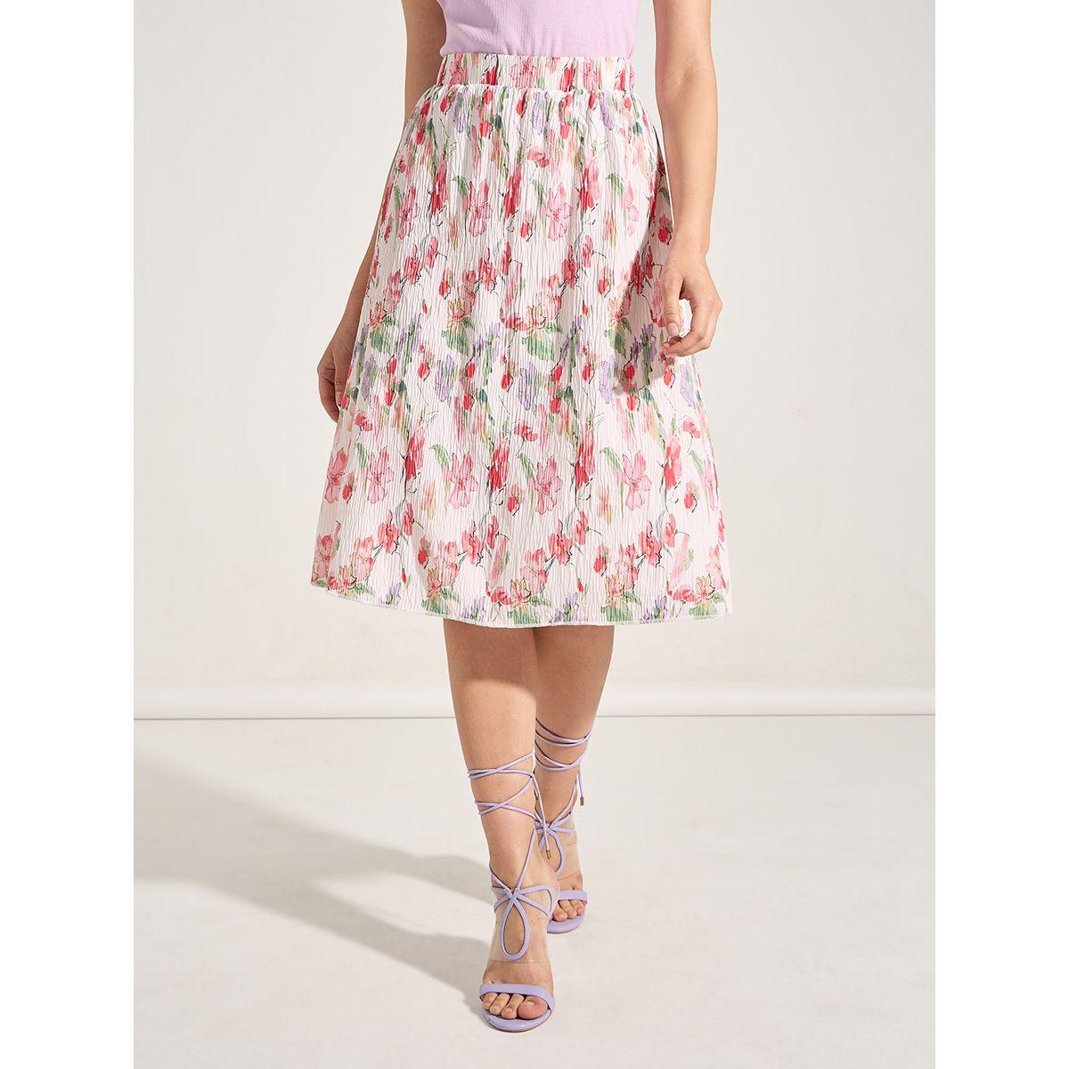 Styli Textured Floral Print A-Line Midi Skirt-women-clothing-bottoms-skirts-image-1