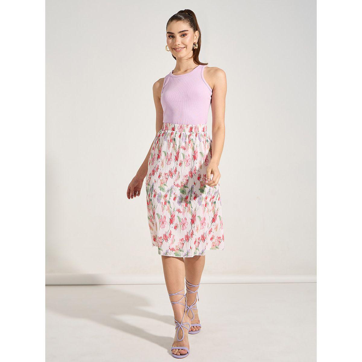 Styli Textured Floral Print A-Line Midi Skirt-women-clothing-bottoms-skirts-image-2