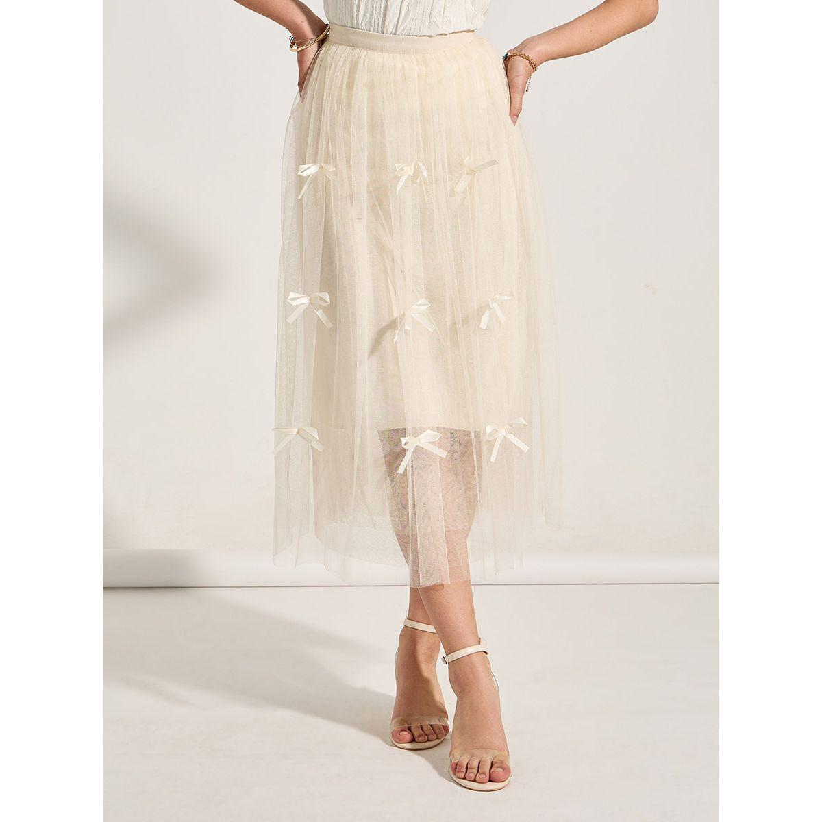 Styli Mesh Insert Bow Detail A-Line Midi Skirt-women-clothing-bottoms-skirts-image-1