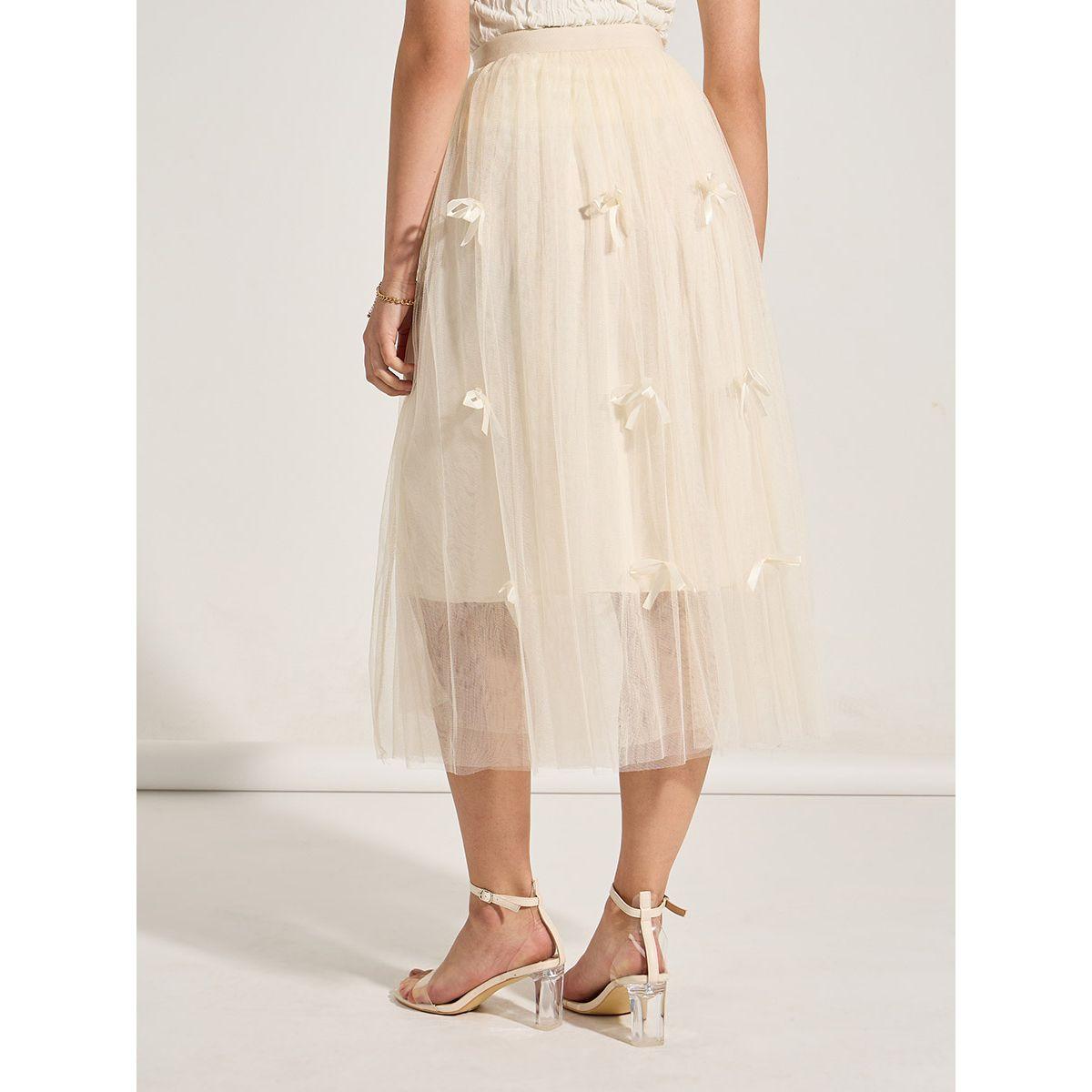 Buy Women s Styli Mesh Insert Bow Detail A Line Midi Skirt Online Centrepoint KSA