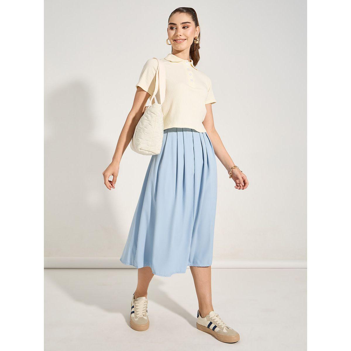 Styli Solid Fold Pleated Detail Midi Skirt-women-clothing-bottoms-skirts-image-2