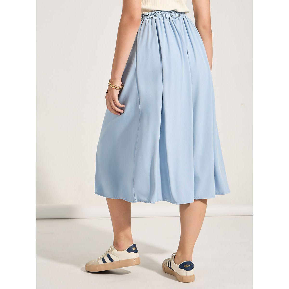 Styli Solid Fold Pleated Detail Midi Skirt-women-clothing-bottoms-skirts-image-4