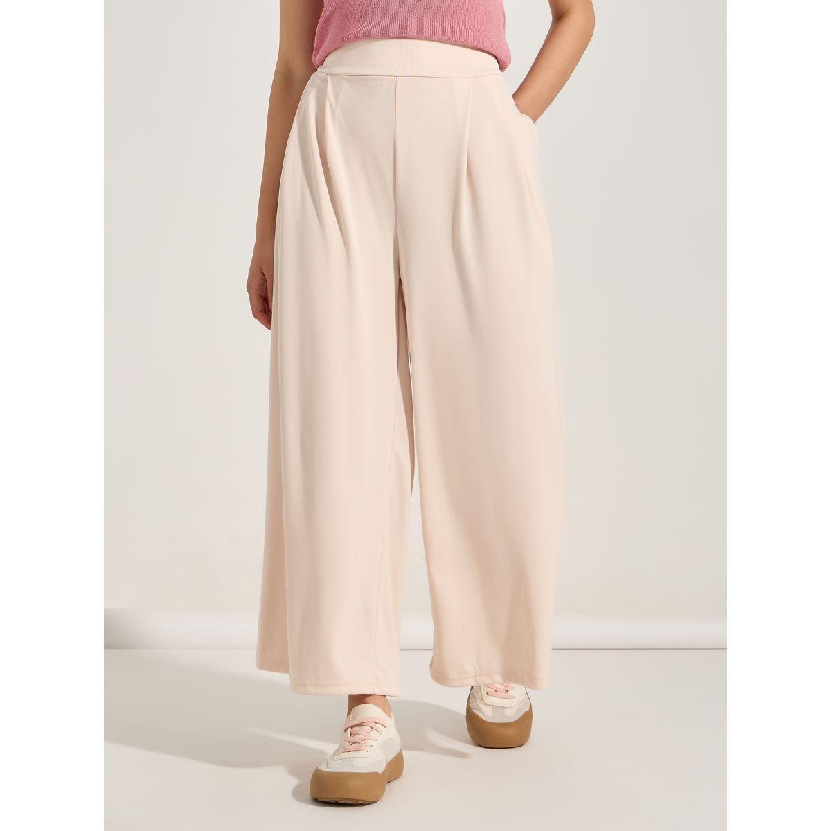 Styli Solid Fold Pleated Detail Wide Leg Pants-women-clothing-bottoms-trousers-image-1