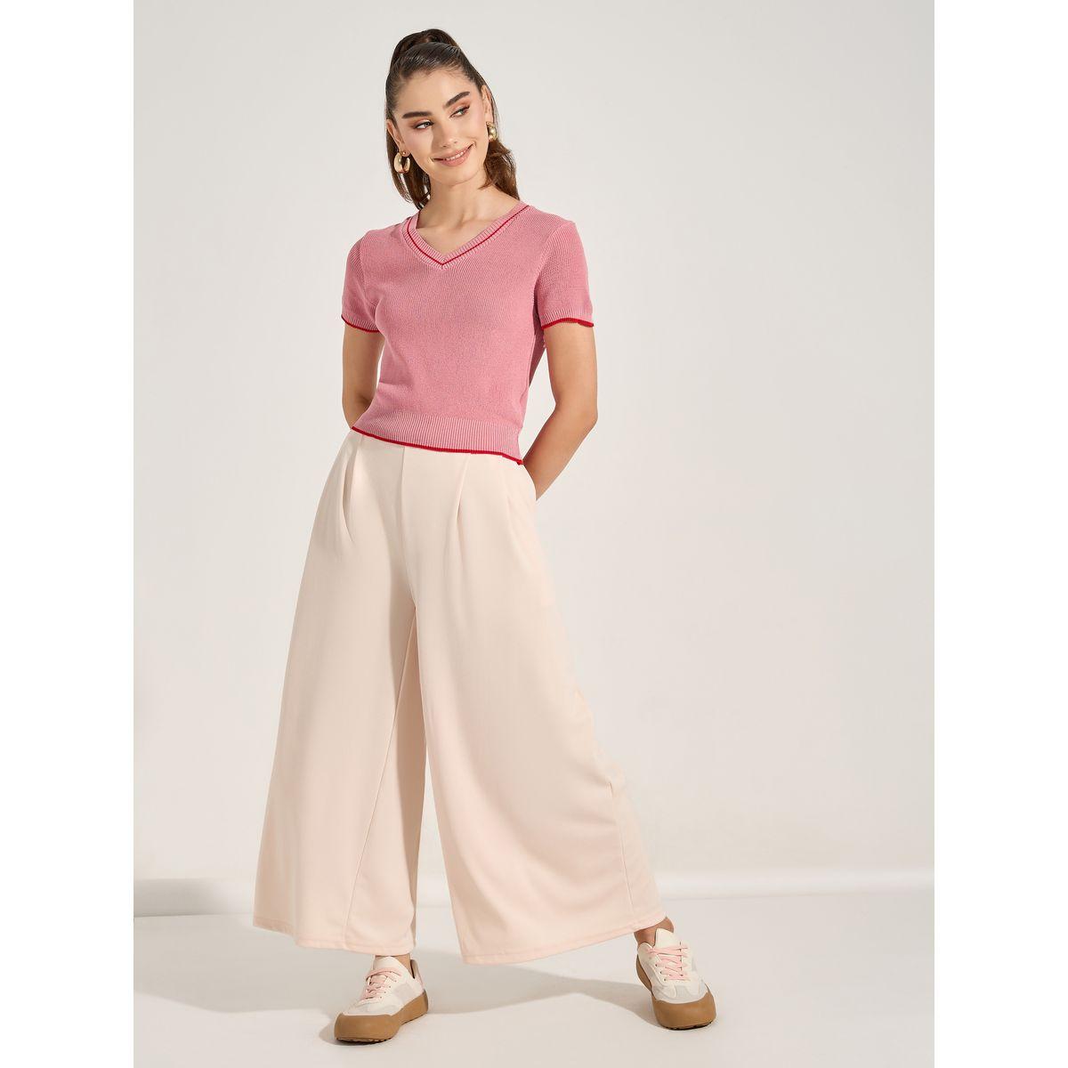 Styli Solid Fold Pleated Detail Wide Leg Pants-women-clothing-bottoms-trousers-image-2