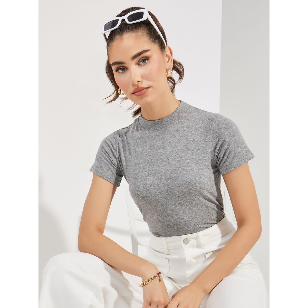 تيشيرت سادة بياقة عالية وقصة سليم فت-women-clothing-tshirts-image-6
