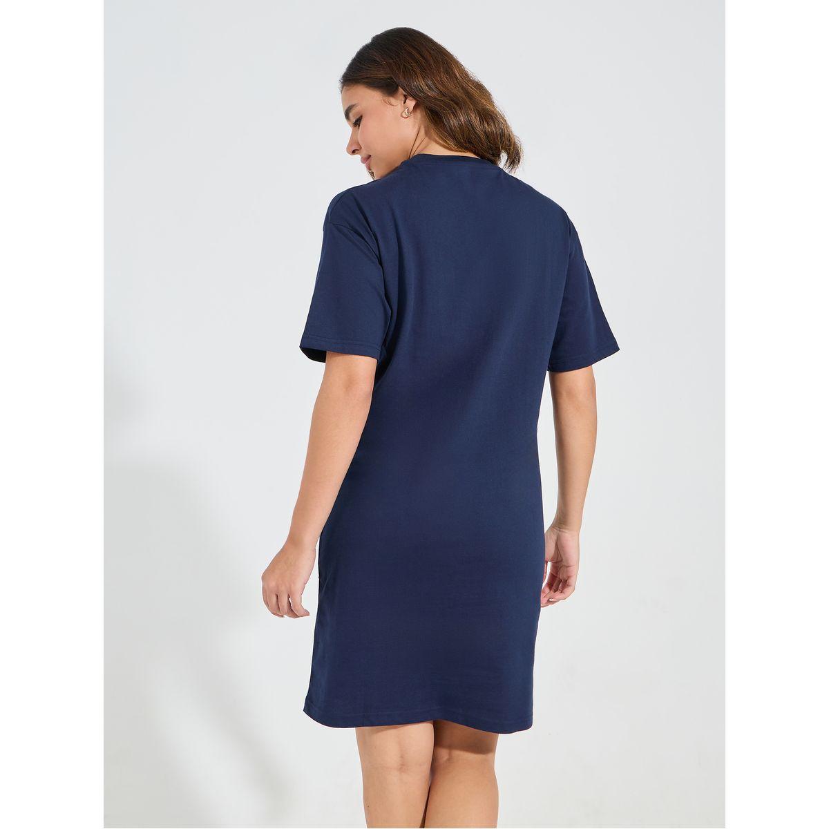 Styli Unwind Cotton Drop Shoulder Slogan Sleep T-Shirt Dress-women-clothing-nightwear-nighties-image-4