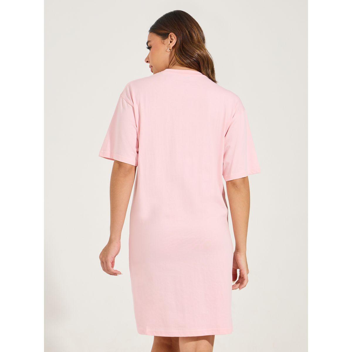 Styli Unwind Cotton Drop Shoulder Slogan Sleep T-Shirt Dress-women-clothing-nightwear-nighties-image-4
