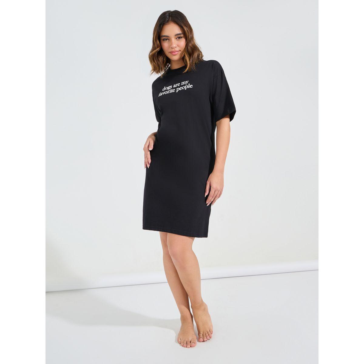 تيشيرت مطبع بكتابة مع اكتاف منخفضة-women-clothing-nightwear-nighties-image-2