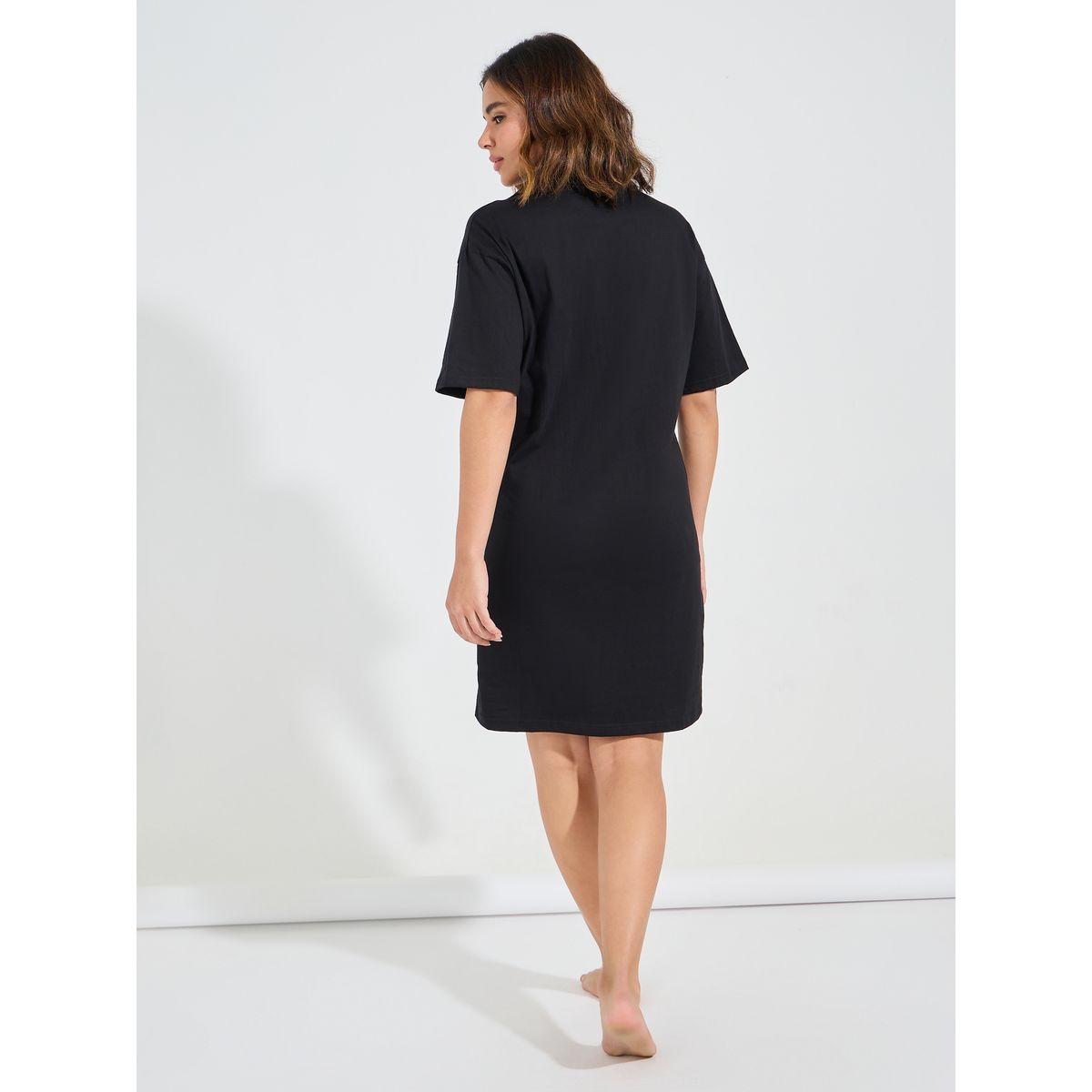 Styli Unwind Cotton Dropped Shoulder Slogan Sleep T-Shirt Dress-women-clothing-nightwear-nighties-image-4